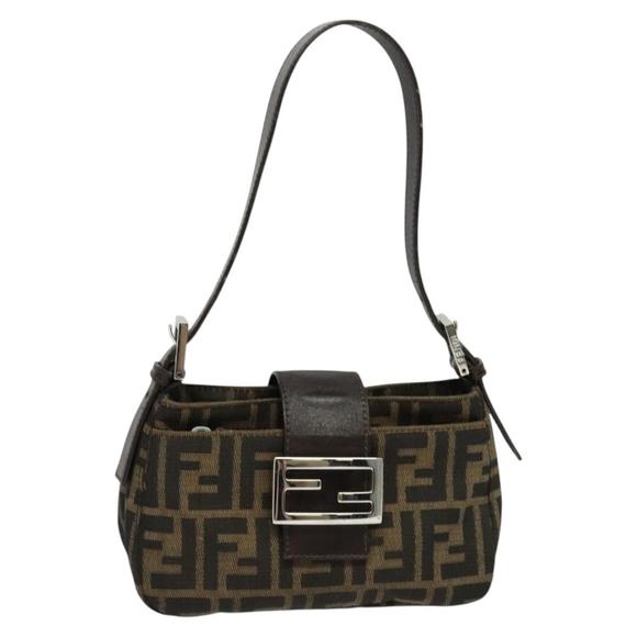 FENDI Handbags - FENDI Zucca Canvas Mamma Baguette Shoulder Bag Black Brown Silver Auth am8834V